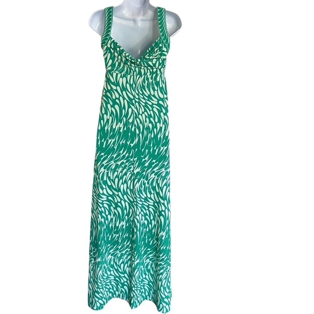 BCBGMaxAzria | Green and White Print Maxi Dress - Picture 5 of 7